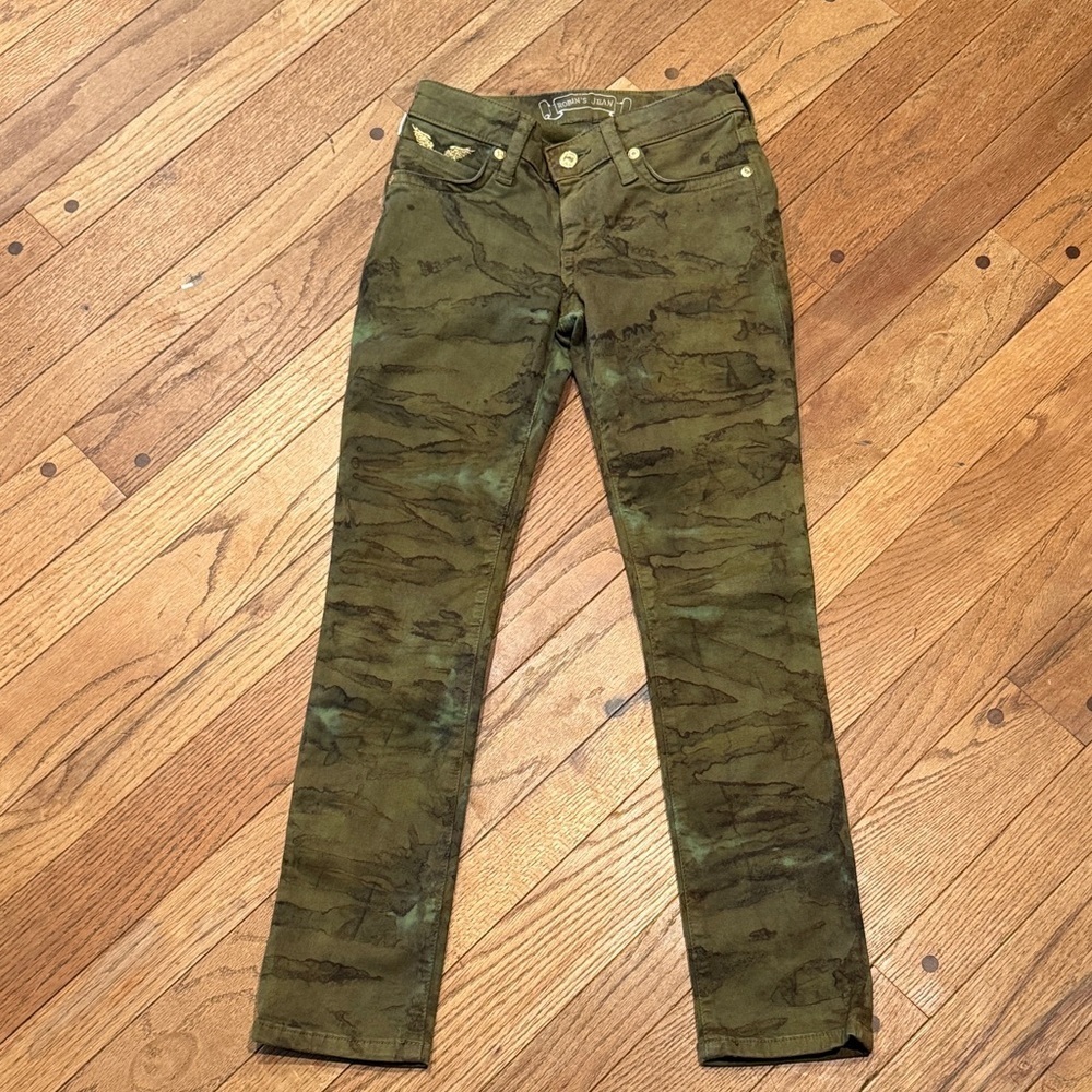 Robin’s Jean Girls Size 6 Green Camo Jeans Gold Studs Wings Y2K